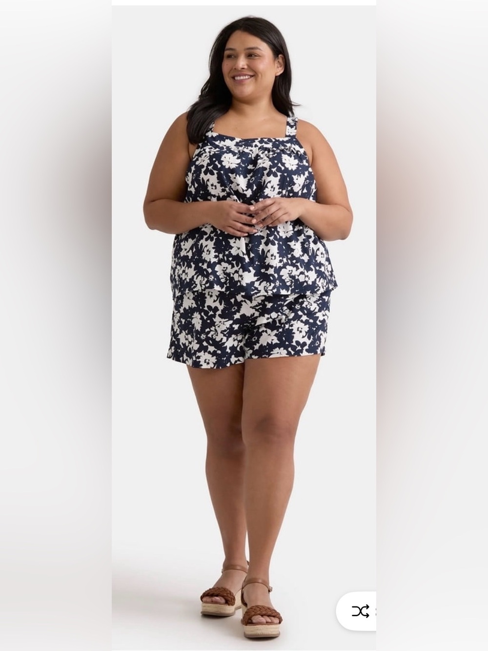 Time and Tru Navy and White Linen Blend Crop Top and Shorts Outfit NWT 4X